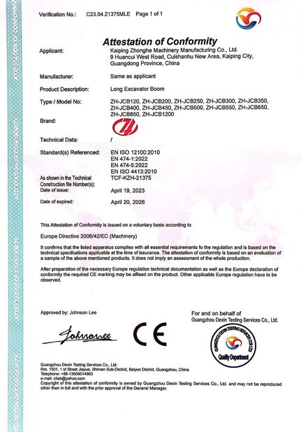 Trung Quốc Jiangmen Kaiping Zhonghe Machinery Manufacturing Co., Ltd Chứng chỉ